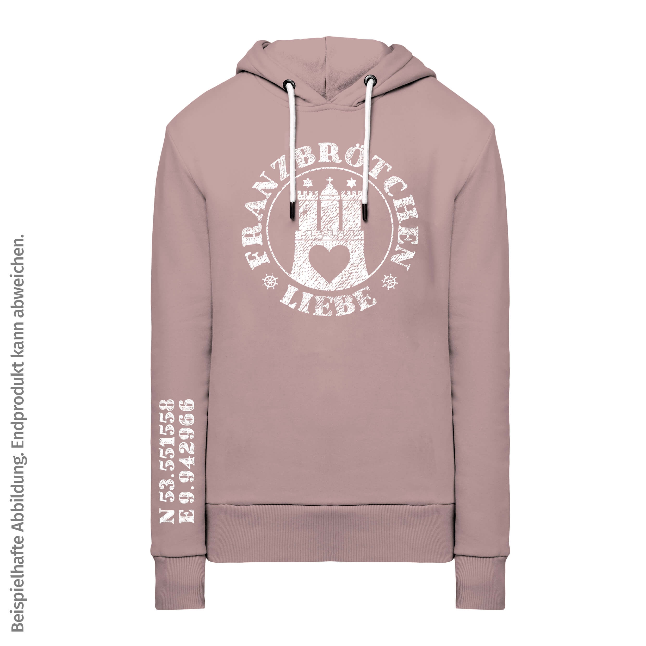 Franzbrötchenliebe Hoodie Damen - Pale Mauve blassrot mit weißem Print