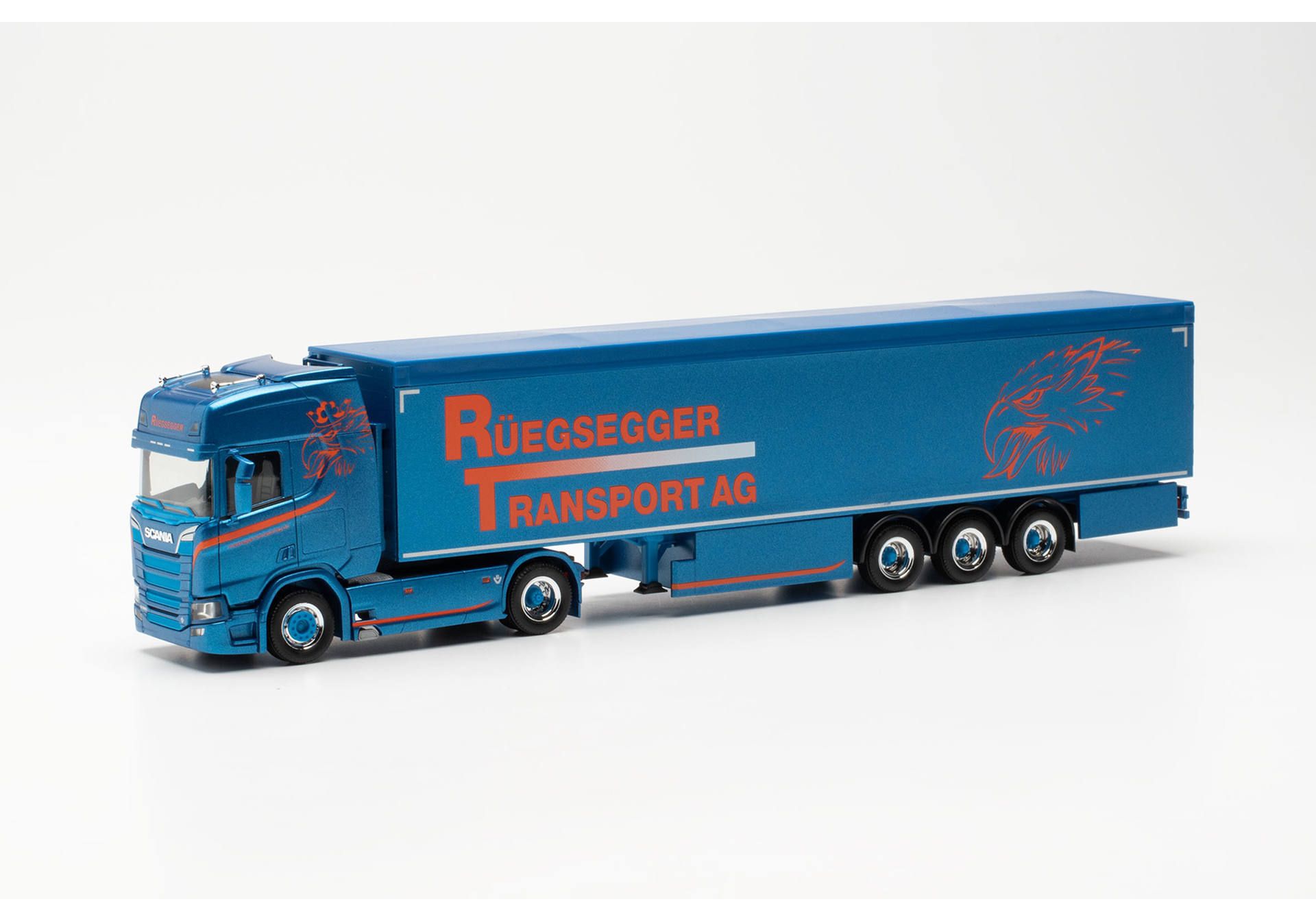 Herpa 952378 Scania CR 20 HD Schubboden-Sattelzug "Rüegsegger" Modellfahrzeug H0 1:87