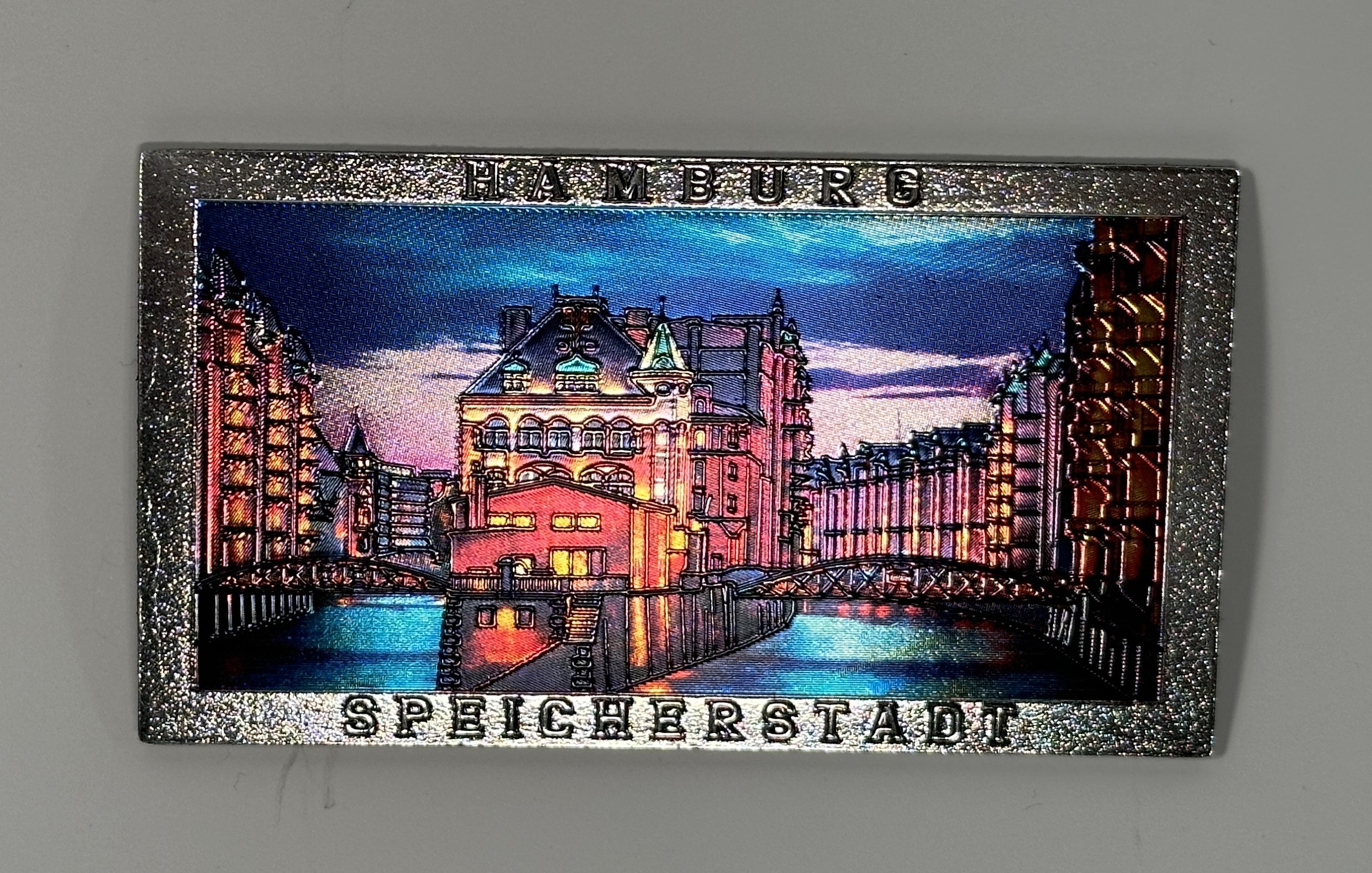 Magnet mit Metallfolie  - Speicherstadt bei Nacht Magnet mit Metallfolie  - Speicherstadt bei Nacht