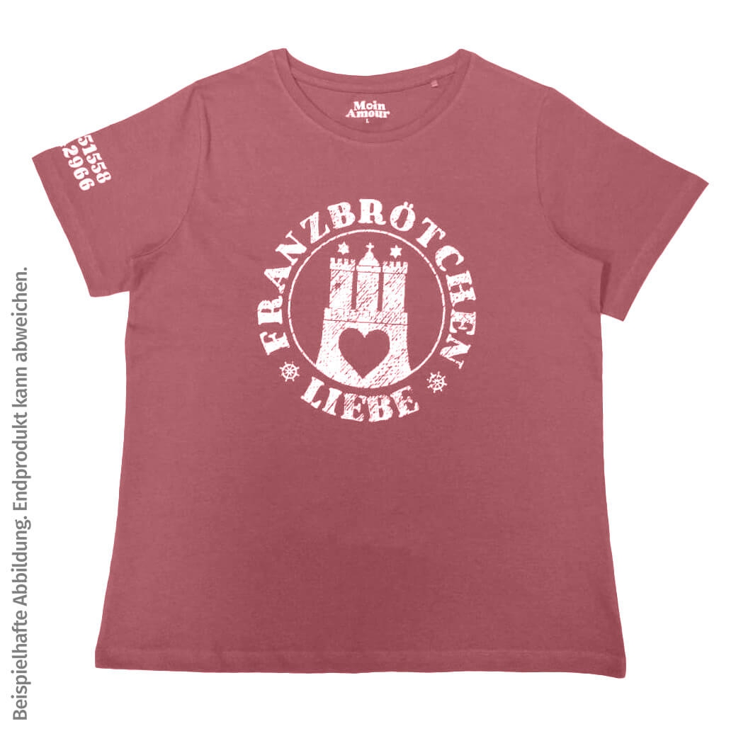 Franzbrötchenliebe Damen T-Shirt - Mauvewood rot mit weißem Print Franzbrötchenliebe Damen T-Shirt - Mauvewood rot mit weißem Print