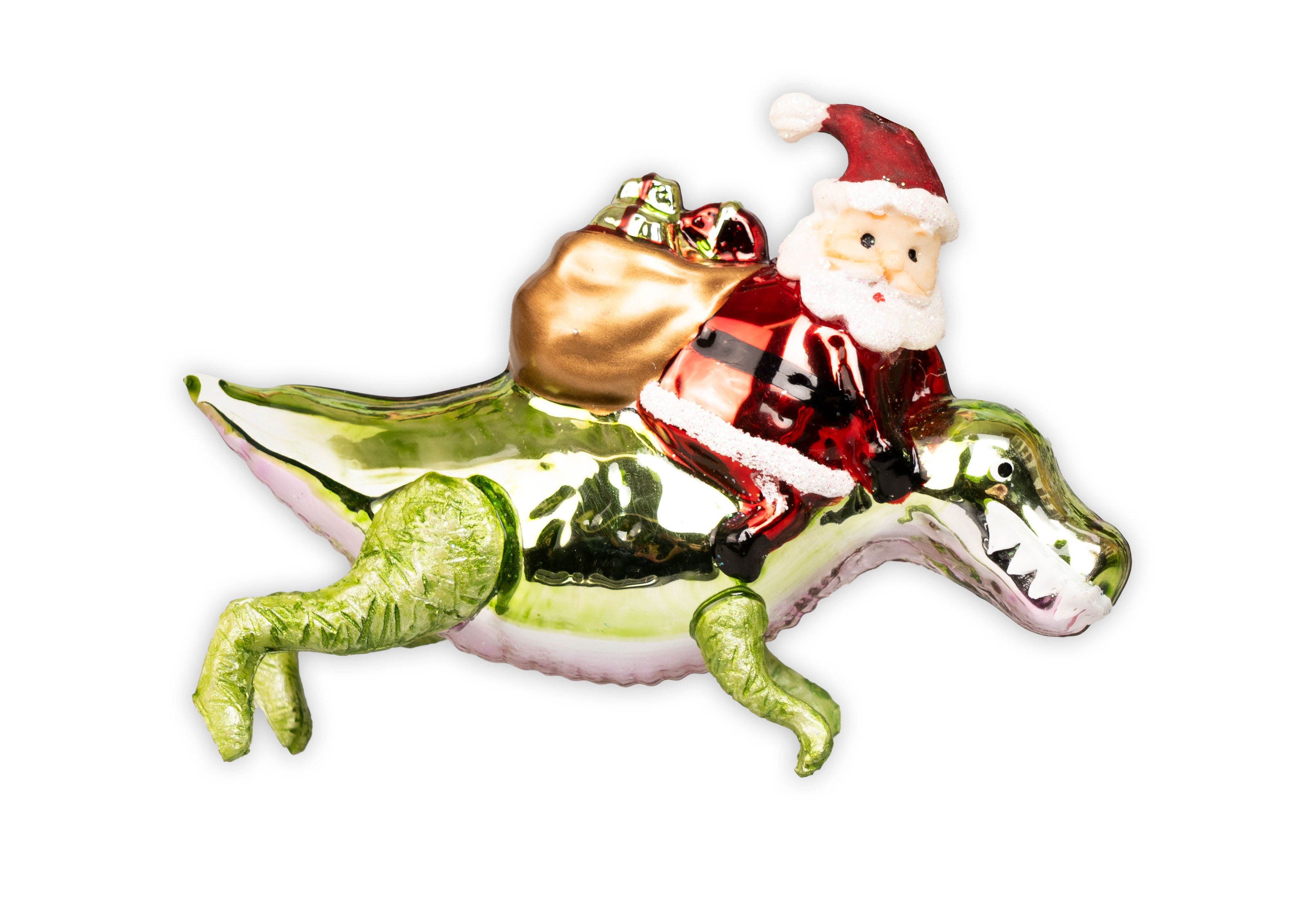 Weihnachtsbaumschmuck Dino mit Santa