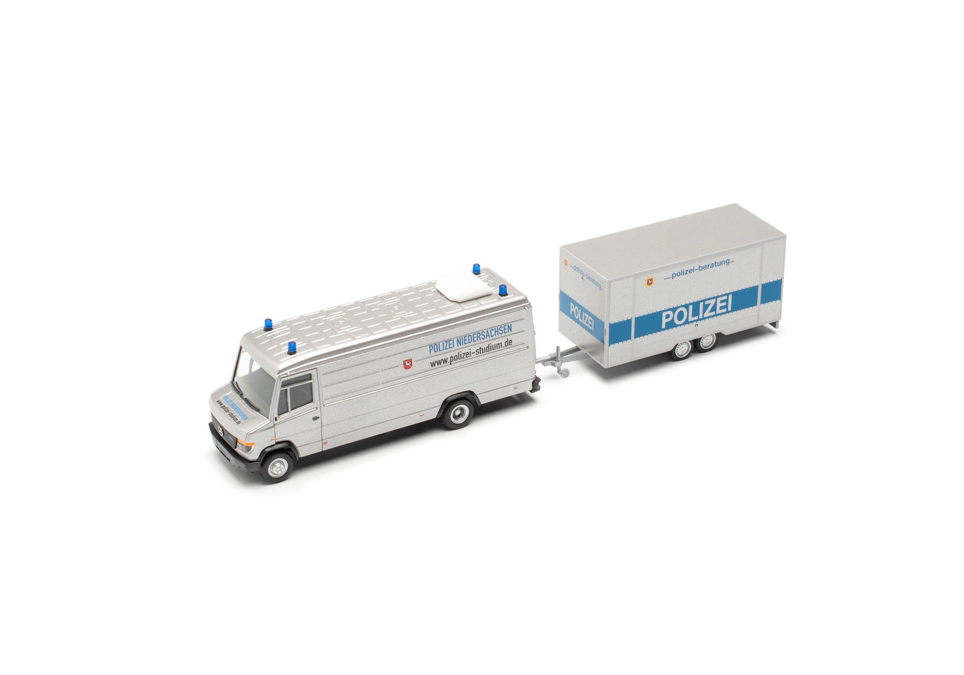 Herpa 941372 MB Vario lang mit Anhänger "Polizei Hannover" Modellfahrzeug H0 1:87