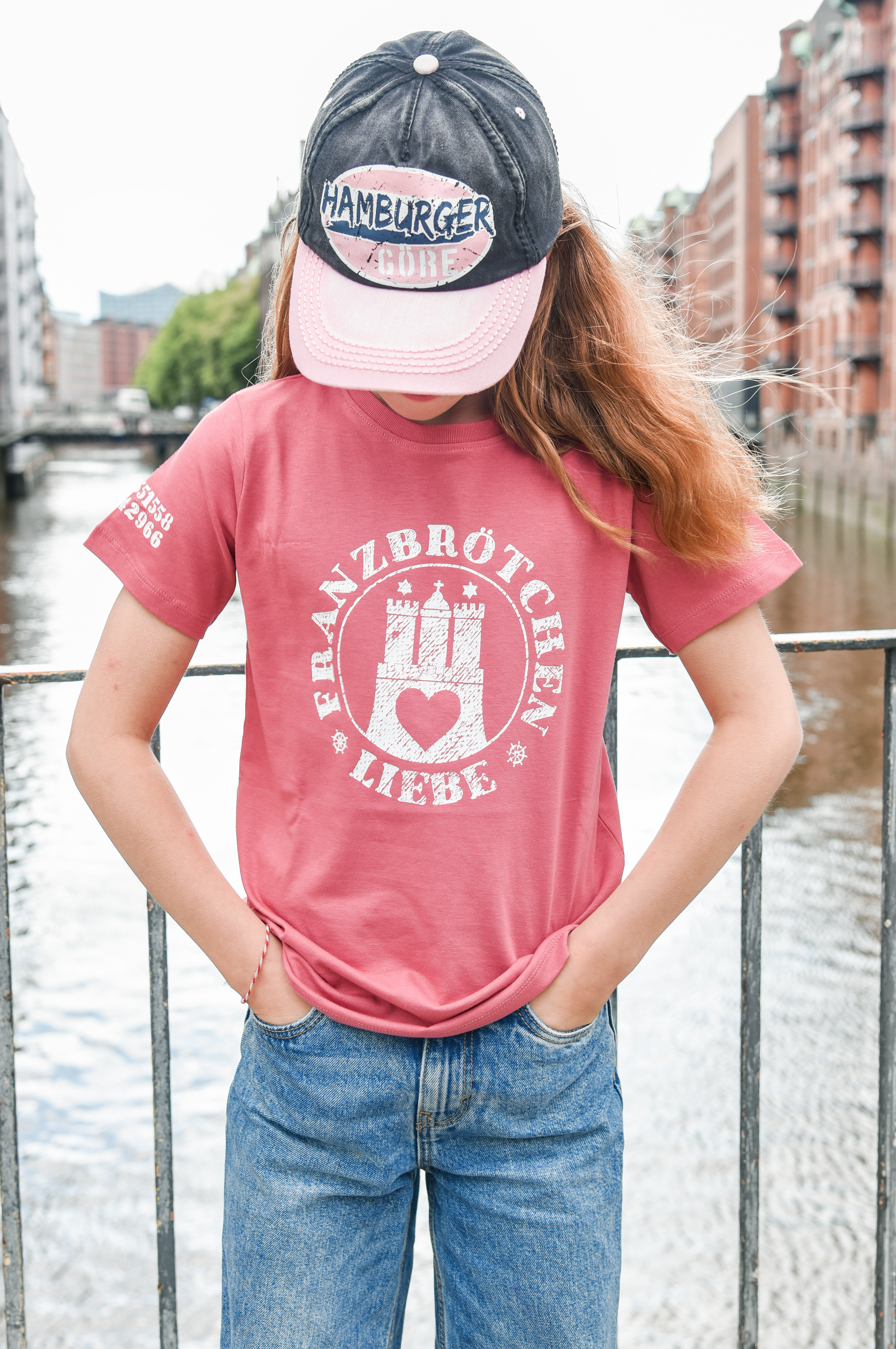 Franzbrötchenliebe Kids T-Shirt - Mauvewood rot mit weißem Print