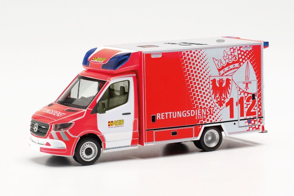 Herpa 097307 Mercedes-Benz Sprinter 18 Fahrtec RTW „ASB Feuerwehr Essen“ Modellfahrzeug  H0 1:87