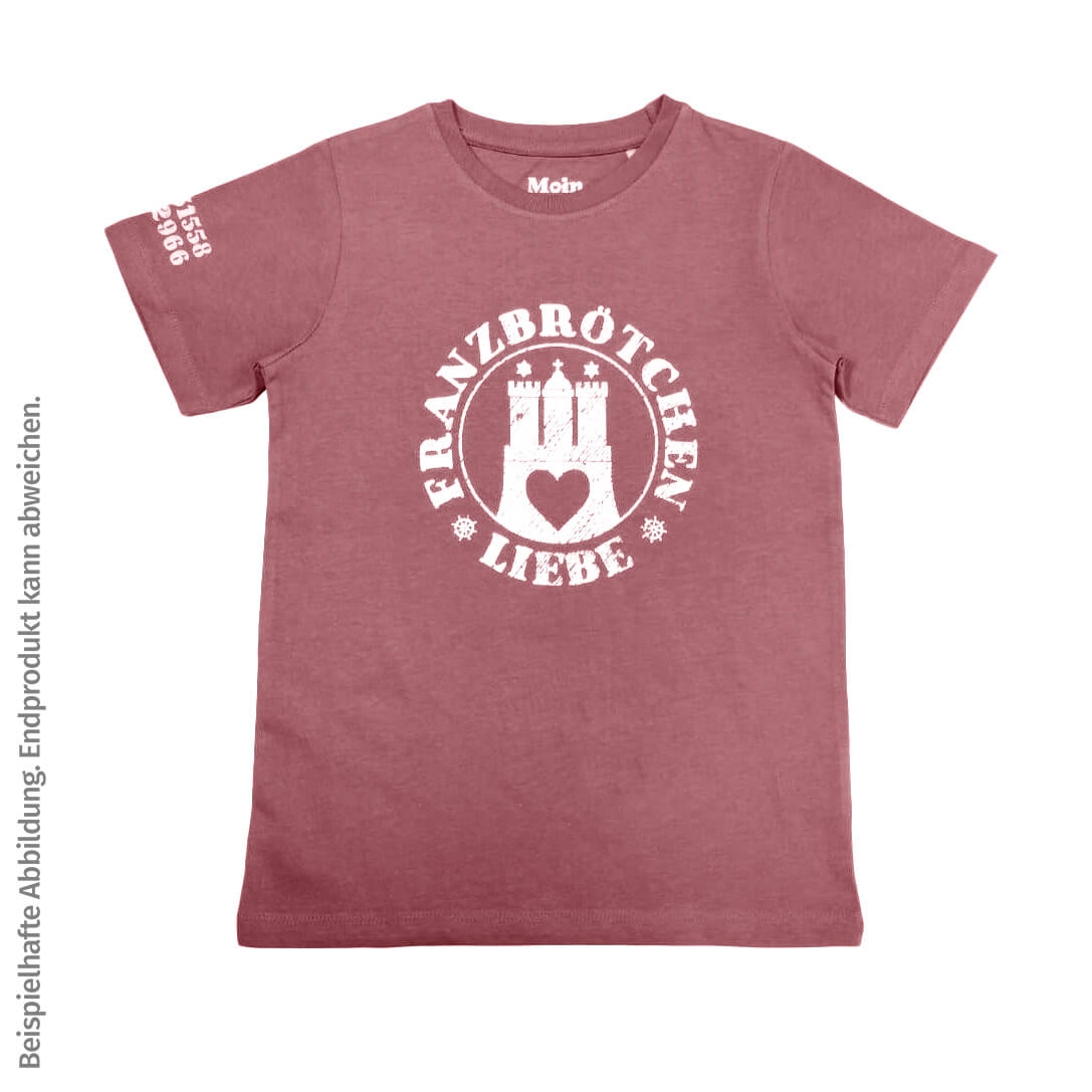 Franzbrötchenliebe Kids T-Shirt - Mauvewood rot mit weißem Print Franzbrötchenliebe Kids T-Shirt - Mauvewood rot mit weißem Print