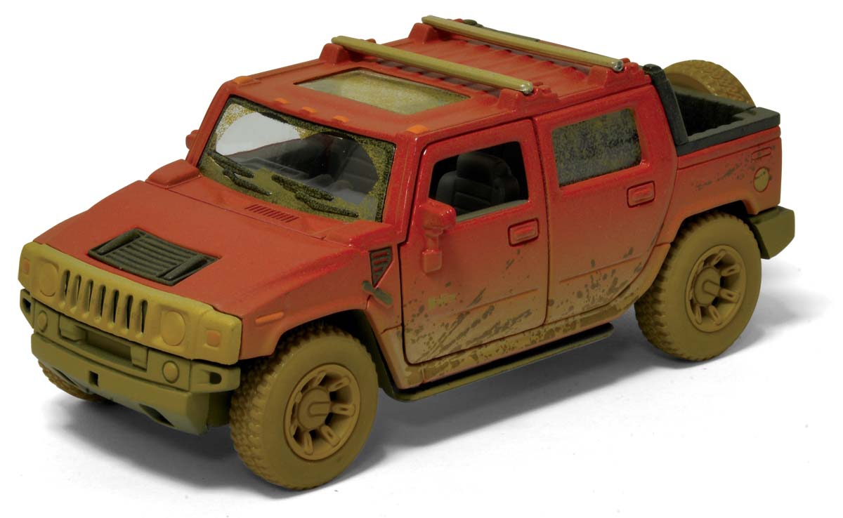 KINSMART 2005 Hummer H2 SUT Muddy - Red, Blue, Black, Yellow, model vehicle 1:40
