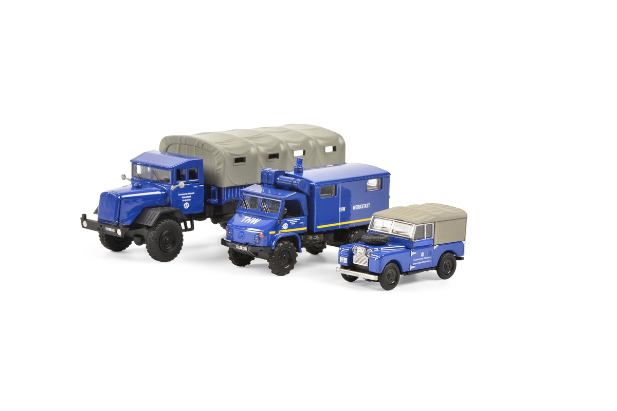 Schuco 452656000 MHI 3er-Set THW - Land Rover, Unimog 404, MB LG 315 Schuco 452656000 MHI 3er-Set THW - Land Rover, Unimog 404, MB LG 315