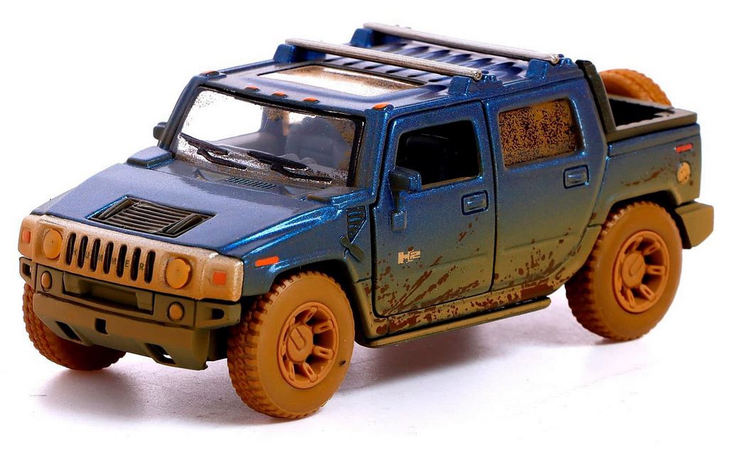 KINSMART 2005 Hummer H2 SUT Muddy - Red, Blue, Black, Yellow, model vehicle 1:40