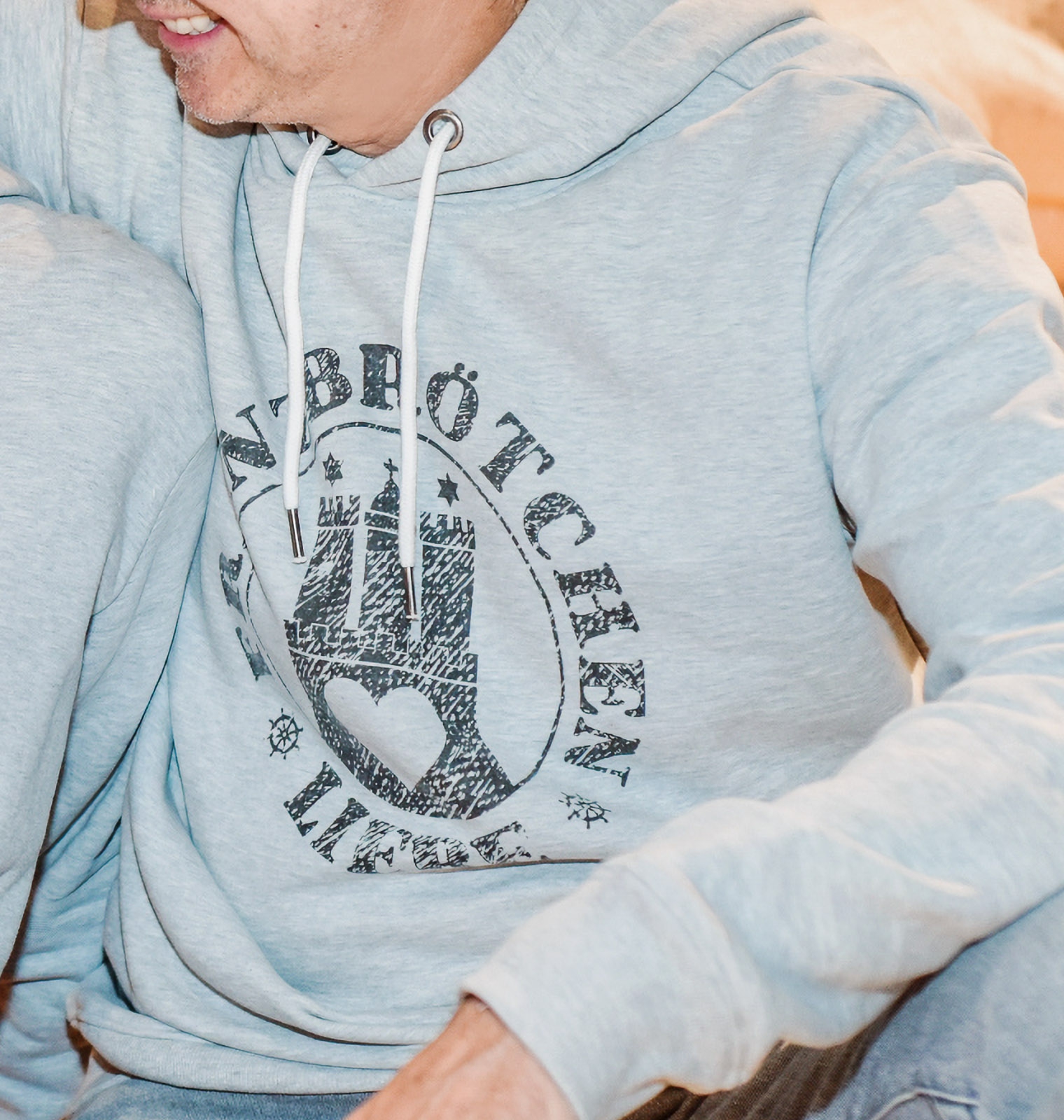 Franzbrötchenliebe Hoodie unisex - Grey Morn mélange mit schwarzem Print