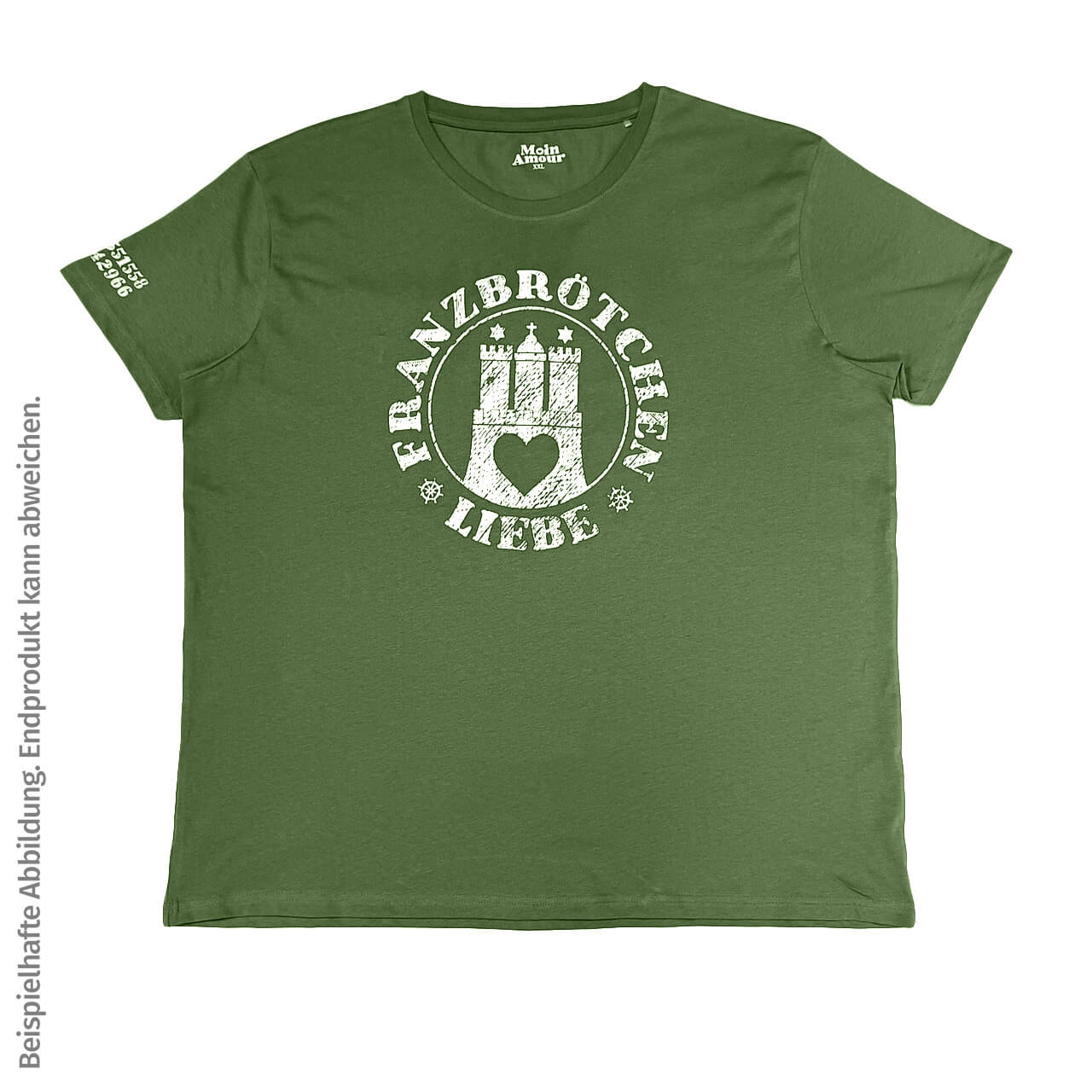 Franzbrötchenliebe T-Shirt unisex - Kale grün mit weißem Print Franzbrötchenliebe T-Shirt unisex - Kale grün mit weißem Print