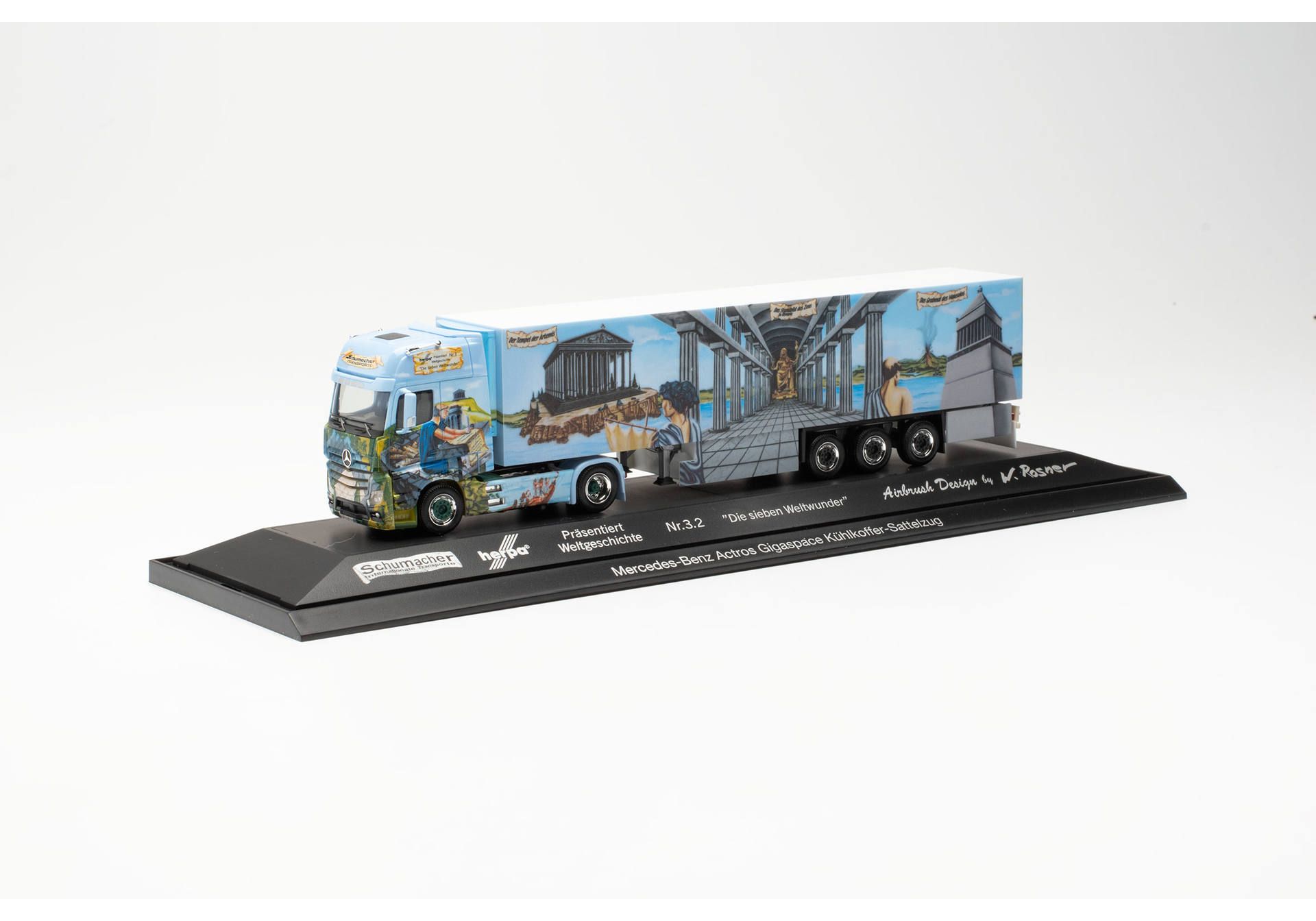 Herpa 122214 Mercedes-Benz Actros `18 Kühlkoffer-Sattelzug „Herpa Weltgeschichte Nr. 3.2, Schumacher“ (Nordrhein-Westfalen/Würselen) 1:87 Herpa 122214 Mercedes-Benz Actros `18 Kühlkoffer-Sattelzug „Herpa Weltgeschichte Nr. 3.2, Schumacher“ (Nordrhein-Westfalen/Würselen) 1:87
