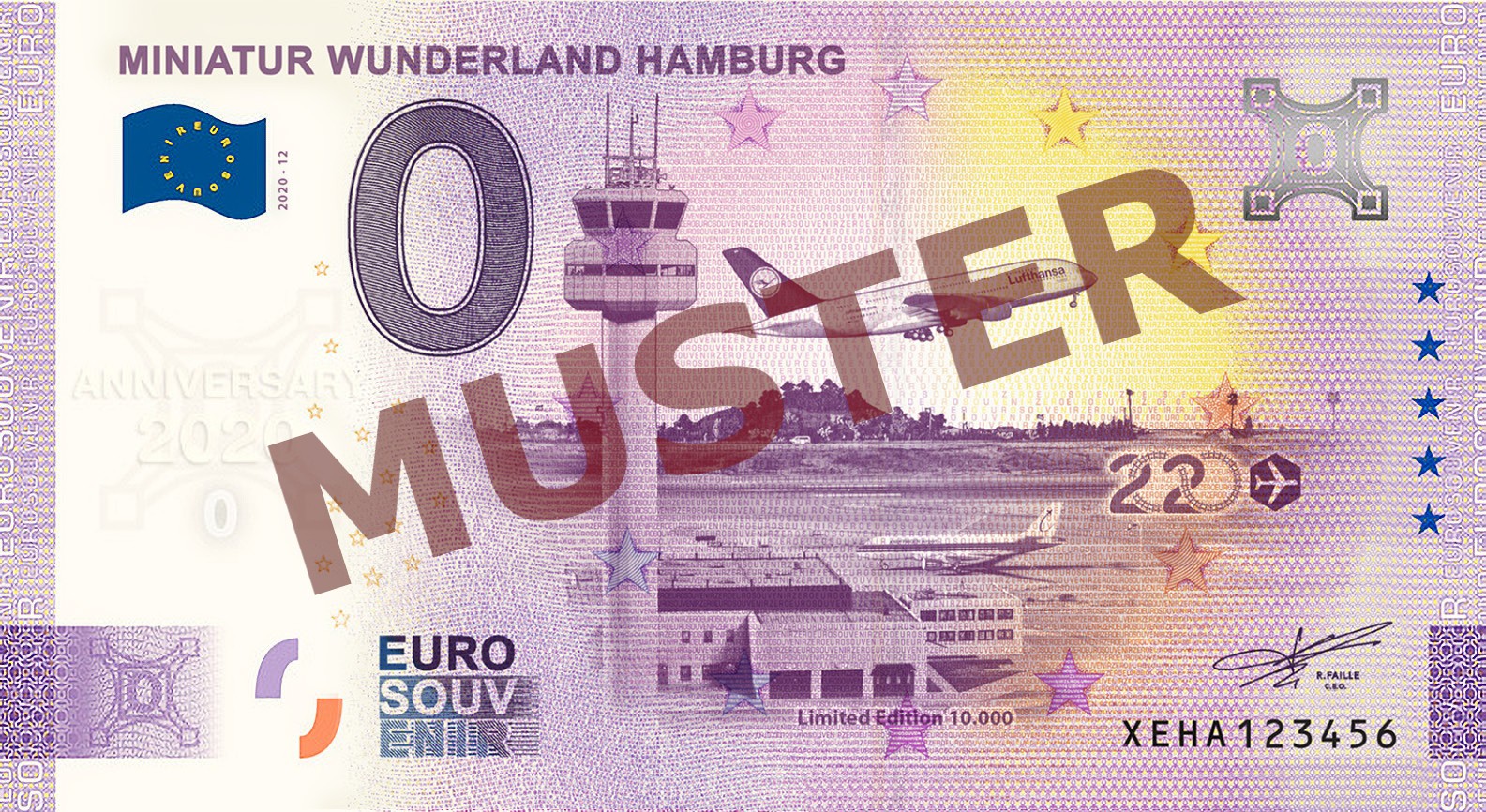 Euro-Souvenirschein Motiv "Flughafen" (2020-12.2) Anniversary-Edition