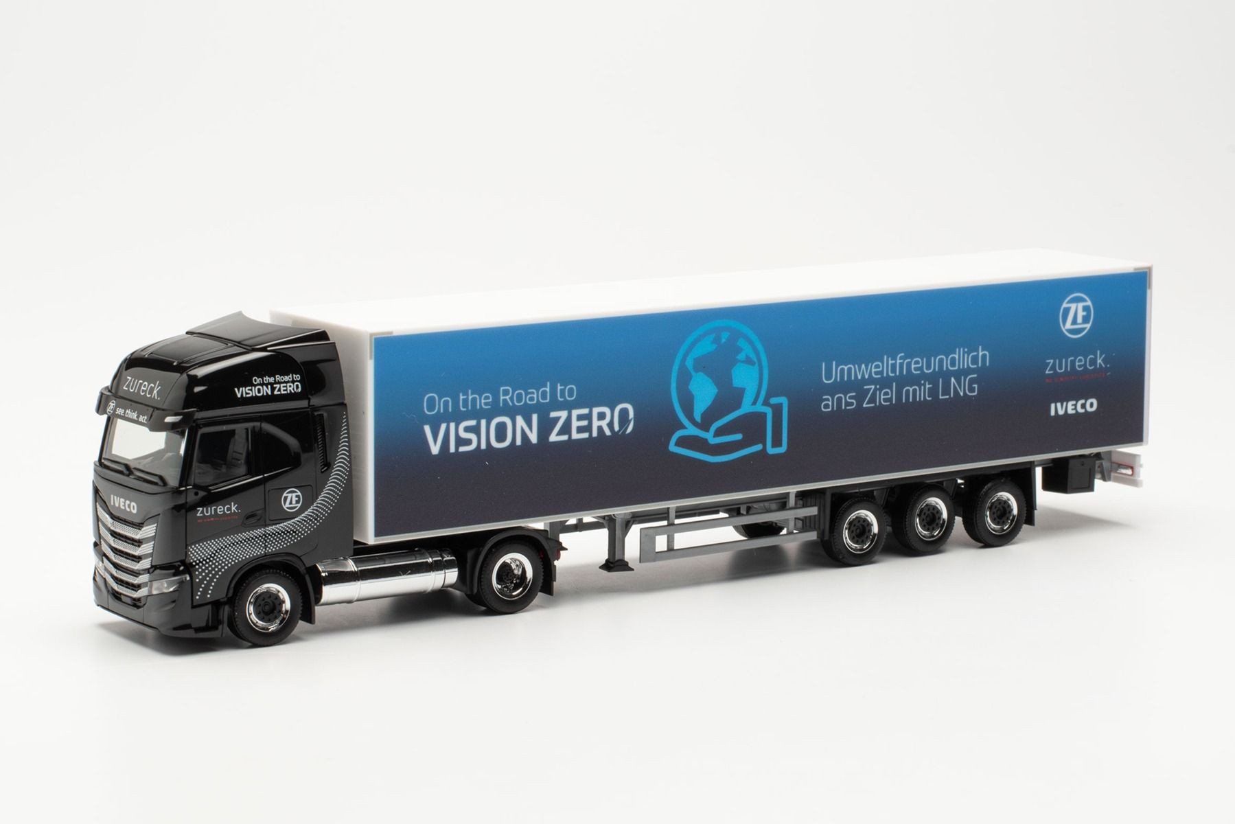 Herpa 948388 Iveco S-Way LNG Koffer-Sattelzug "Zureck / Vision Zero" Modellfahrzeug H0 1:87