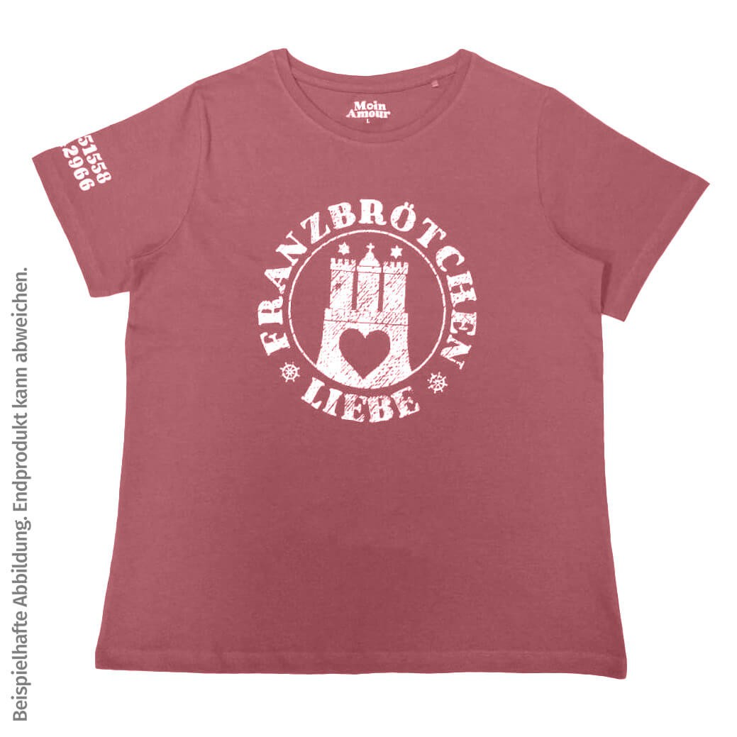 Franzbrötchenliebe Damen T-Shirt - Mauvewood rot mit weißem Print