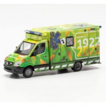 Herpa 952316 MB Sprinter 13 RTW Fahrtec "Ambulance Stadt Basel/100 Joor" Modellfahrzeug H0 1:87
