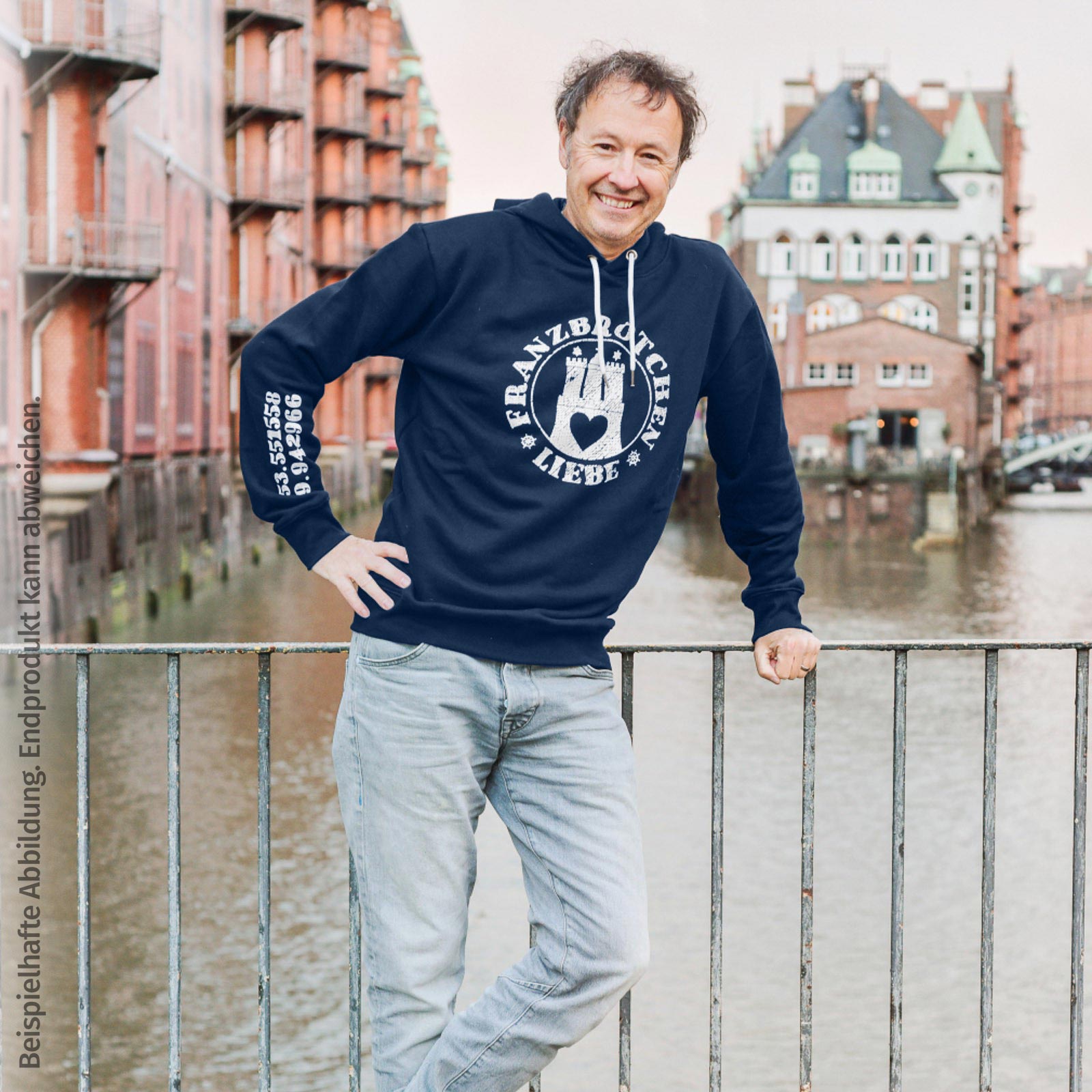 Franzbrötchenliebe Hoodie unisex - Darkblue mit weißem Print