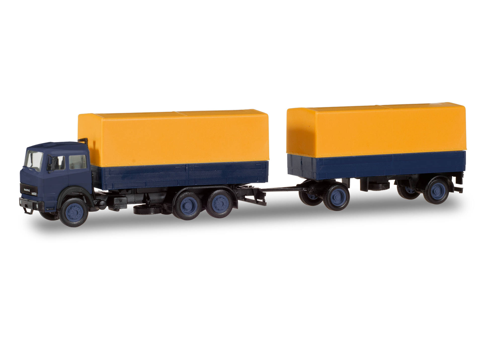 Herpa 309578 Iveco Magirus Planen / Hängerzug, gelb/blau 1:87 Herpa 309578 Iveco Magirus Planen / Hängerzug, gelb/blau 1:87