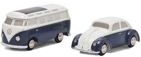 Schuco 450514600 Piccolo 2er-Set Volkswagen (VW Käfer + VW T1 Samba weiß/blau)