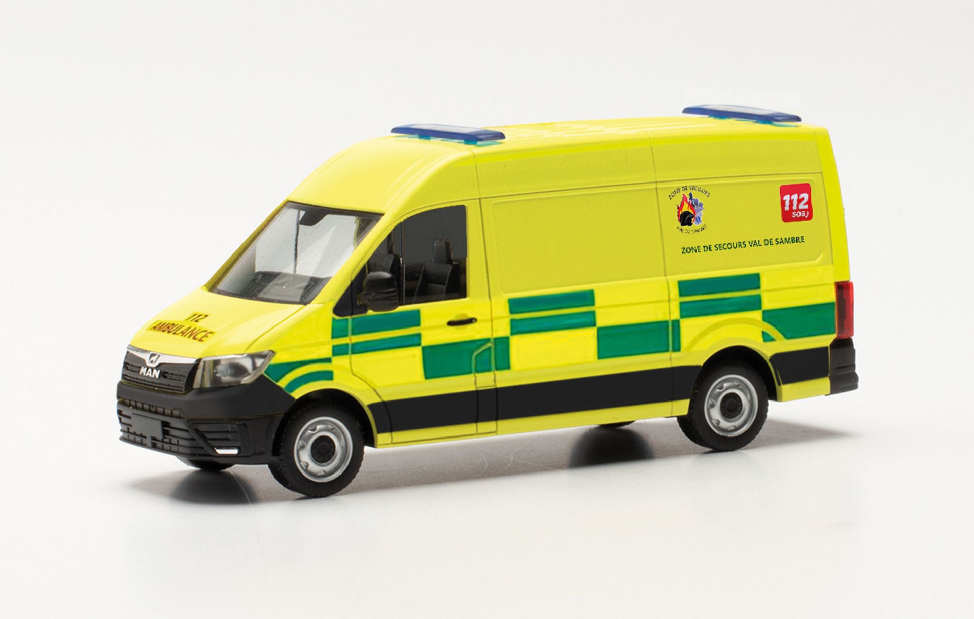 Herpa 096874 MAN TGE Krankentransport Belgien Modellfahrzeug H0 1:87