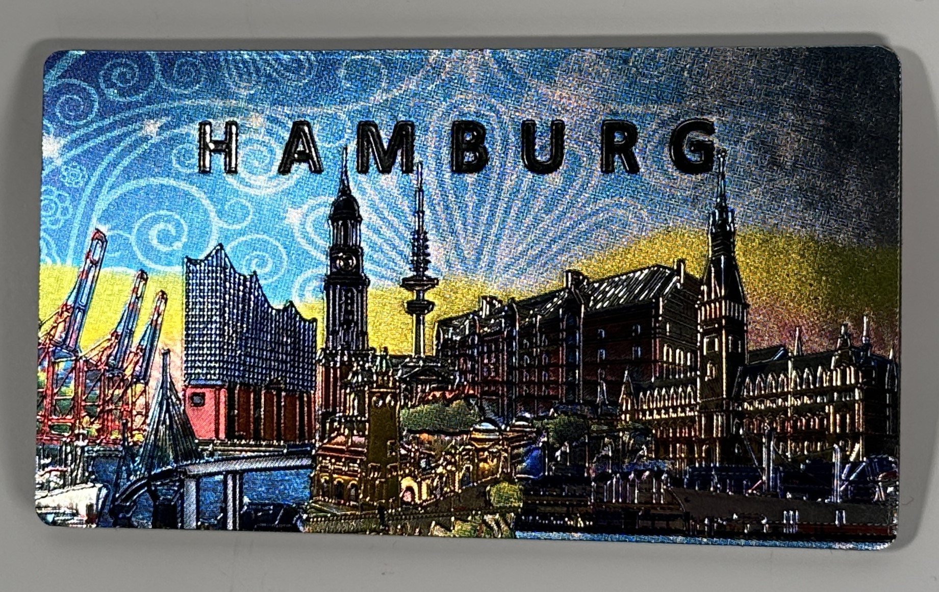 Magnet mit Metallfolie - Hamburg Wappen / Skyline (zweiseitig)